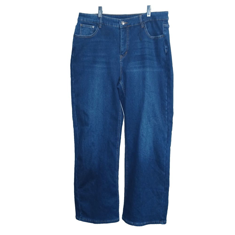 KDF Fleece Lined Jeans Women 18 Blue Denim Winter Straight Leg Dark Wash Thermal